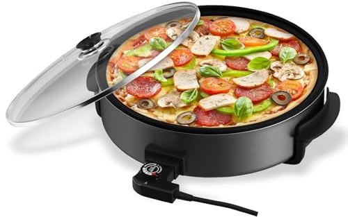 Elektrische pfanne Scheffler elektrisch Pizzapfanne 40cm Elektropfanne mit decke,Multifunktionspfanne mit Antihaftbeschichtet,5 Einstellbare Temperaturen,8L,1500W(EPP-40)