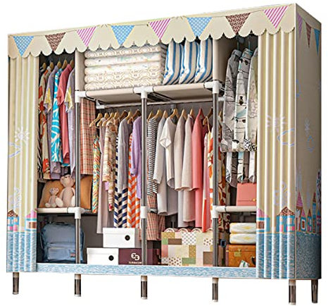 CENAP Kleiderschrank aus Leinen, mit Fächern und Kleiderstange, Stoff-Kleiderschrank, Aufbewahrungsorganisator, Schrank für Ankleidezimmer, Schlafzimmer, D-166 x 45 x 172 cm