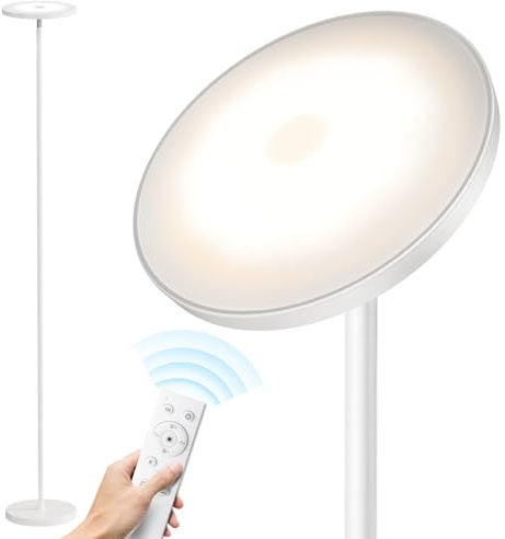 SUNMORY Floor Lamps for Living Room, 32W/3000LM Super Bright LED Floor Lamp with Remote Control, 69 Tall Standing Lamp with Stepless Dimmable, Modern Torchiere Corner Lamp for Bedroom, Office White