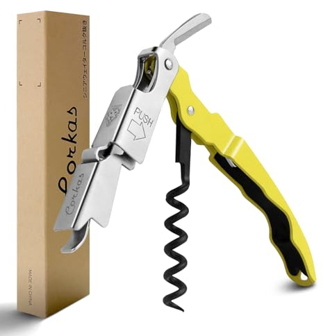 CORKAS Sacacorchos de Camarero, Abrebotellas Profesional, Foil Cortador, Sacacorchos Vino de Acero Inoxidable y con Cuchilla Cortacapsulas, Utensilios de Bar y Cocina(Rosa) (Amarillo)