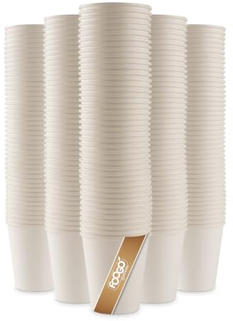 FOOGO Green 200pcs 10oz Strong Single-Wall White Paper Coffee Cups | FSC® Certified, Fully Compostable, Takeaway, Paper Cups for Hot Drinks, Parties, Eco-friendly