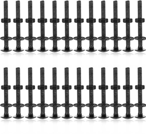 Zonon 25 Sets 1/4-20 x 2-1/2 Stainless Steel Carriage Bolts and Nuts Kit Round Head Square Neck Carriage Bolts Screws and Hex Nuts and Flat Washers, Stainless 18-8 Full Thread Coverage (Black)