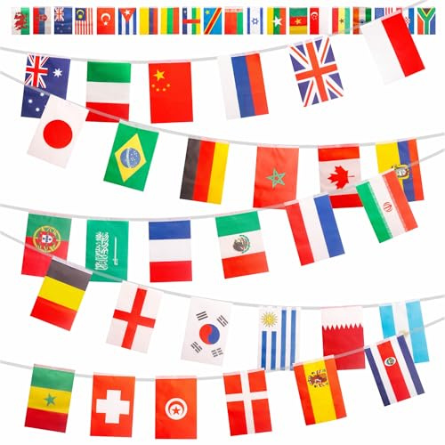 50 Countries World Bunting Flags 13m Long - International Garden & Outdoor Party Decorations for World Cup Football 2026, National Celebrations, Pub and Indoor Events
