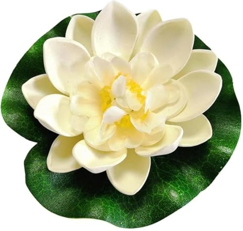 PurYupearl Artificial Floating Foam Lotus Flower with Water Lily Pad,Lifelike Pond Pool Lotus Ornaments,Realistic Ornament for Home Garden Pond Aquarium Decor,Artificial Plants and Flowers (White)