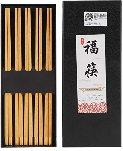 Palillos reutilizables 5 pares, palillos de madera de estilo chino, juegos, palillos aptos para lavavajillas, palillos antideslizantes para cocinar y comer (JwtheeMGTlZU4R-13)