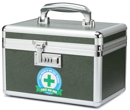 HEWEI WORKS Medication Lock Box, Lockable Medicine Storage, Empty First Aid, Medical Organizer, Safe lockbox for Home & Outdoor (Green, Small)