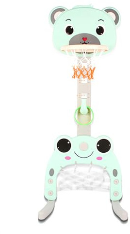 MUL-BOUTIQUE Support de Jeu pour Enfants 3 en 1,Panier de Basket sur Pied Enfants Réglable,Cage de Foot Enfant,Support pour Jeux D'anneaux，Forme d'ours,Vert Clair