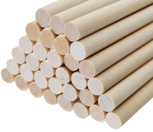 40 Stück Holzstäbe rund natur Holzstäbe, Holzstäbchen,Holzstange,Rundhölzer Glatt, Rundstab Glatt, Holzstock aus Massiv-Holz, Bastelstäbe, Holz Stäbe für DIY Handwerkm, Zuckerwatte Stäbe (30cmX8mm)