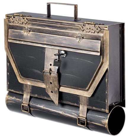 Stelling® Briefkasten Aktentasche Unikat Kupfer - Silber - Gold Messing Bronze Antik Look Design Zeitungsrolle Farbe: Schwarz-Gold