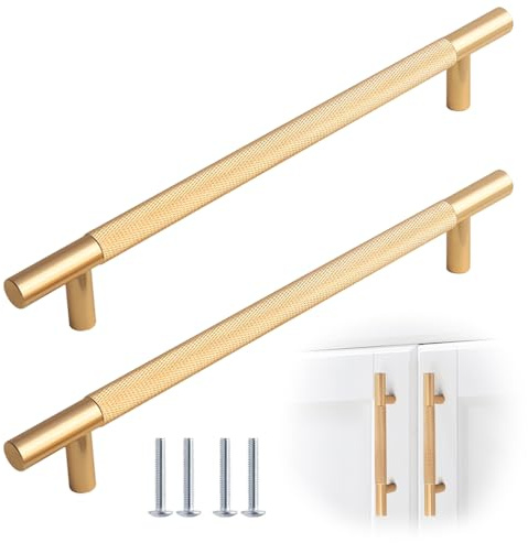 Gold Cabinet Handles, 2 Pcs 214 mm Vintage Cupboard Handles for Kitchen, Modern Drawer & Wardrobe Dresser