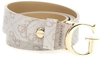 GUESS Damengürtel, Monogramm-Design in Weiß und Beige, goldene G-Schnalle (Weiß/Beige, S)