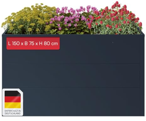 STEELSØN Icarus Hochbeet Metall – Pflanzenbeet 150x75x80 cm – Gemüsebeet Anthrazit – Beet für Garten & Balkon – Pflanzenkübel mit offener Bodenstruktur – Wetterfestes Gartenbeet – Kräuterbeet