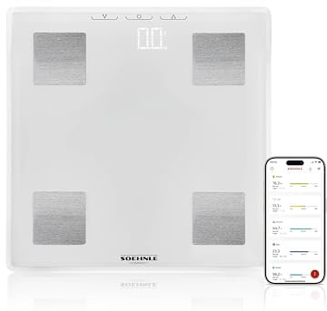Soehnle Körperanalysewaage Shape Sense Connect Lite, Personenwaage mit App Anbindung, Körperanalyse Gewicht, Fett, Wasser- und Muskelanteil, Körperfettwaage mit LED Display, weiß