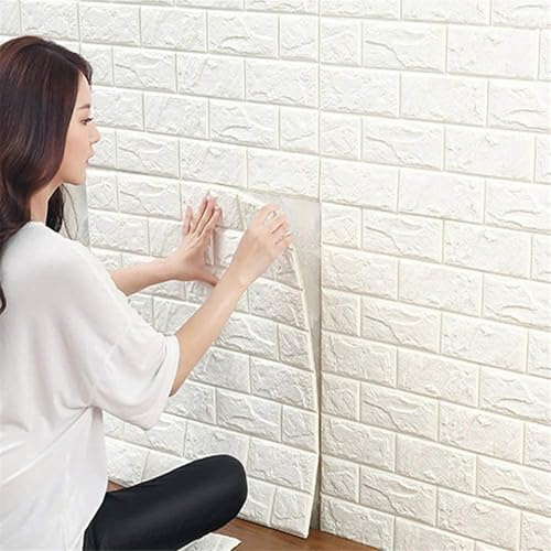 10 PCS 3D Brick Wallpaper, 13×15’’ DIY Self Adhesive Wall Tiles, Waterproof,Masonry Effect, Home Decoration, 3D Wall Panel,Suitable for Kitchen, Bathroom, Living Room (White, 20-Pack 13x15 in)