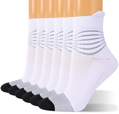 IRAMY Calcetines de compresión para correr con soporte de tobillo para mujeres y hombres, entrenador, Coolmax, 3 pares de calcetines acolchados atléticos para fascitis plantar, Blanco (3 paquetes), L
