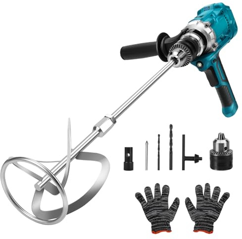 Akku Farbmörtelrührer Kompatibel mit Makita 18V Batterie, Brushless Rührwerk Zementmischer 2-Gang-Getriebe, Softstart Industriemischer für Farbe,Gips,Zement,Mörtel (Ohne Akku)