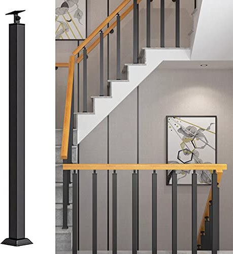 Balaustre quadrate per scale in metallo per interni/esterni, per ringhiere e gradini in cemento, include viti e staffe piatte da 85 cm, colore nero, 1 confezione