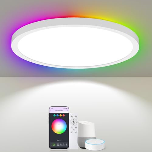 LED Deckenleuchte 24W 2400lm - Smarte Deckenlampe RGBIC & CCT 2700K-6500K, Dimmbar, Kompatibel mit Alexa, APP-Steuerung, Fernbedienung, Nachtlicht, Ideal für Schlafzimmer, Wohnzimmer, Ø30cm, Weiß