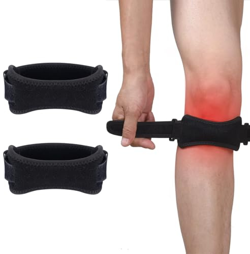 YAPKOLV Genouillère 2 Pièces, Soulagement, Compression, Maintien, Guidage et Stabilisation du Tendon, Sangle Réglable, pour Rotulien, Soutien des Genoux, Fitness, Course à Pied, Jambe, Running