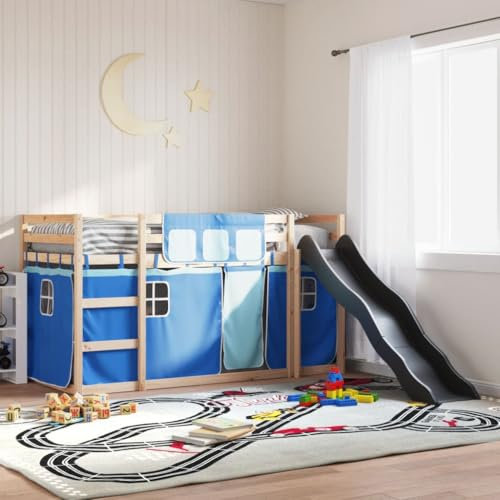 UJCHVHN Item-Bunk Bed without Mattress with Slide and Curtains Blue 80x200 cm,Beds & Accessories,Beds & Bed Frames