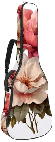 Gitarrentasche für Akustikgitarre, 1 cm dicke Polsterung, wasserdicht, mit doppeltem verstellbarem Schultergurt, für 101,6 - 106,7 cm große Gitarre, Aquarell-Rosa / Blau, Multicolor 08, 42.9x16.9x4.7
