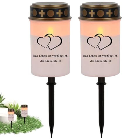 Luci tombali, lampada da tè senza fiamma 2 – Luce a LED impermeabile per cimitero Grave Pathway Backyard Home Garden