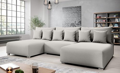AXLIVING Ecksofa mit Schlaffunktion Ederra U 300 cm breit – hellgrau Stoff