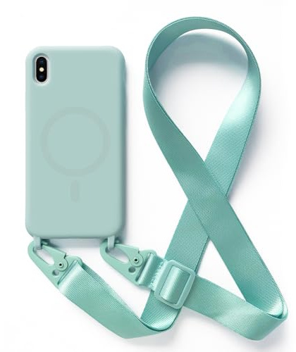 Zyweil Silikon Handykette für iPhone X/iPhone XS, Magnetische Schutzhülle mit Band Halsband Lanyard (abnehmbar) Ganzkörperschutz Kratzfeste Stossfest Handyhülle Mint Grün