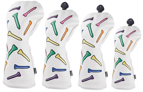 Andux Golfschlägerhauben aus Polyurethan, 460 cc, für Fahrer, Fairwayholz, Hybrid-Abdeckungen, Weiß, 4 Stück