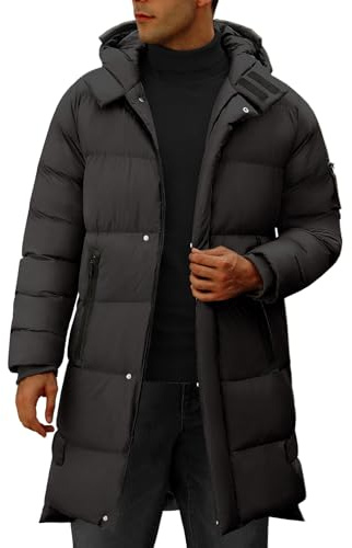 Yuson Gir Abrigo Hombre Chaqueta Largo Hombre Invierno Ligero y Resistente Agua Parka Grueso Cazadora con Capucha Cálido Acolchado Abrigos Cremallera Viento Coat Chaquetón(Gris oscuro, L)