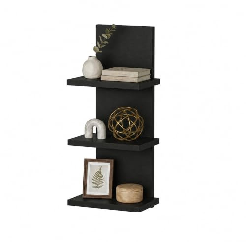 MARAND Wandregal Hängend 60 cm – Bücherregal aus Laminatplatte in Schwarz Matt, Modernes Design Hängeregal für Wohnzimmer, Büro, Flur oder Küche, Einfache Montage