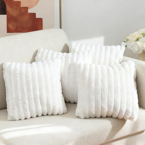 Wusboo Housses de Coussin 40×40cm, 4 Pièces Coussin Doux Blanc en Velours Doux, Coussin Doux Canapé avec Fermeture Éclair Cachée, Coussins Canapé Decoratif pour Chambre, Décoration de Maison