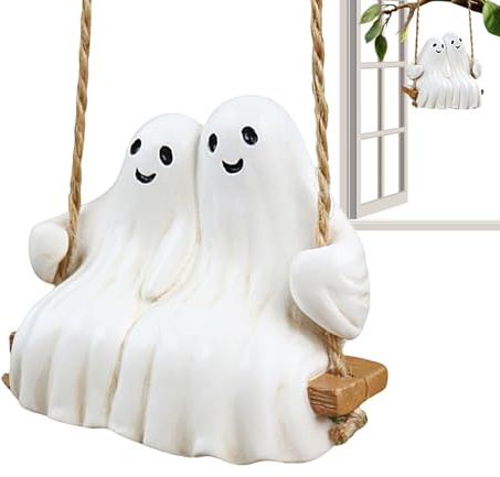 Oldmoom Halloween Ornaments - Halloween Tree Decorations - Resin Weather-Resistant Swinging Couple Statue for Courtyard Door Handle Fence Kitchen Cemetery