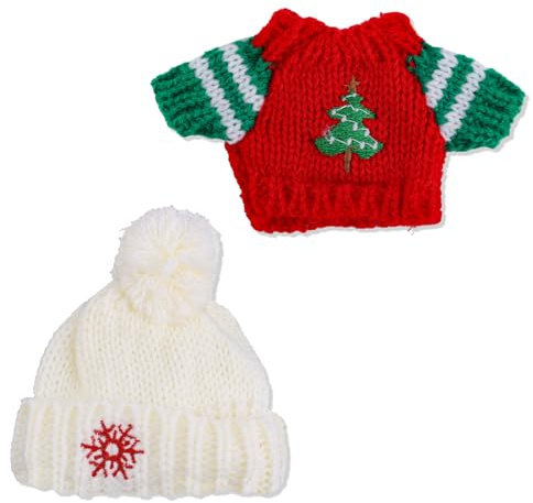 2st Kleidung für Puppen Set, Weihnachts Puppen Outfits Süße Kleidung Stilvoller Ersatz Schneeflockenmütze + Weihnachtsbaumpullover für 15cm/17cm Große Dolls Ausstellungszubehör Sammlergeschenk