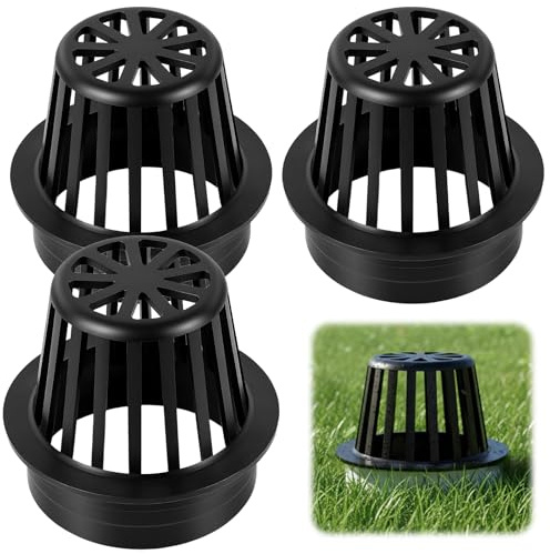(3-Pack) Calvana 4” Round Atrium Drain Grate Cover, Compatible with NDS 78A, Fits 4” Sewer and Drain Pipe Fittings, Perfect for Small Lawns, Landscaping, Patios, Extra Tough Polyethylene, Black