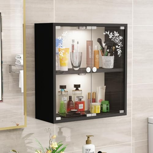 Wandmontierter Schrank mit transparenter Glastür, 2 3 Etagen, für Zuhause, Badezimmer, Büro und Wohnzimmer, platzsparende dekorative Aufbewahrungslösung
