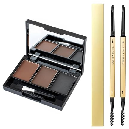 Eyebrow Powde, Polvos para Cejas, Paleta de Maquillaje para Impermeable de 3 Colores para Definir y Rellenar, Forma Cejas de Aspecto Natural, Eyebrowpencil-Black and Light Brown