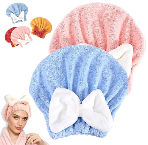 Odipie 2 Stücke Mikrofaser Handtuch Haare, Super saugfähig Kopfhandtuch Haarturban, Anti-Frizz-Haartrockenhaube für Frauen und Mädchen zum Haaretrocknen (2)