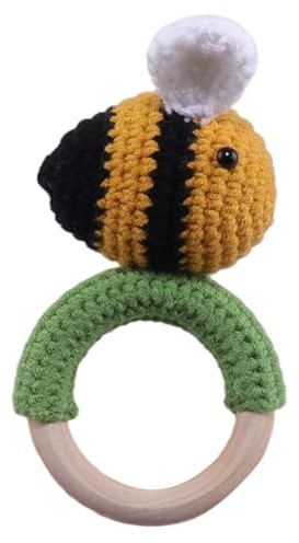 WOONEKY Holzrassel Handspielzeug Bienenform Holz Greifling Beruhigend Fördert Motorik Sensorik Krabbelspielzeug Für Junge Mädchen Jungen Mädchen