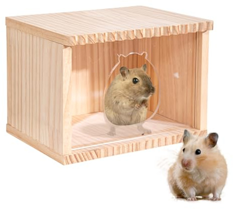 Hamsterhus - 16,3 cm Gömställen för Gerbil | dörrar Chinchilla Huts, burtillbehör, hamsterhus och gömställen för små husdjur/iller/chinchilla, massivt trä genomskinlig akryl gömställe