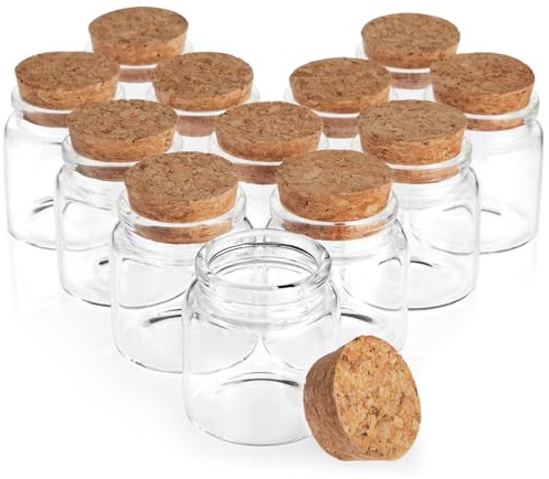 Bright Creations Spell Jars - 50ml, Clear, 12 Pack - Mini Glass Jars with Cork Lids & Apothecary Bottles for DIY Witchcraft, Bridal Shower Favors & Wedding Party Favors for Guests