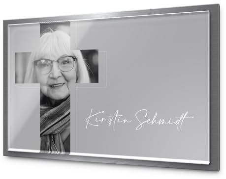 CHRISCK design Premium Grabstein aus edlem Hochglanz Acrylglas und Edelstahl V2A | 100% witterungsbeständig Grabplatte mit Foto Bild UV Druck 30x20 cm Gedenktafel für Menschen und Tiere