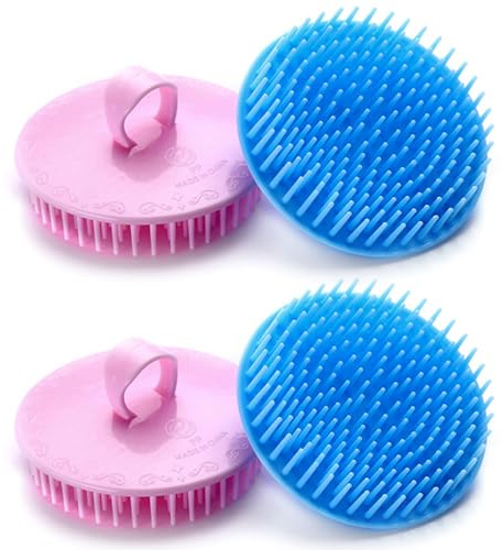 Hair Scalp Brush Dandruff Cleaning Shower Scalp Shampoo Brush Scalp Massager Pack of 4(Blue and Pink)