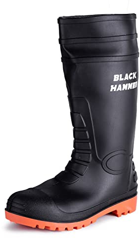 Black Hammer Vattentäta Ståltåskor för Herr med Stålmidsula Wellington Skor S5 SRC 9988 Svarta (44 EU)