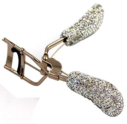 Bestbling Bling Rhinestones Makeup Eyelash Curler with Refill Silicone Pressure Pads and Spring Loaded for No Pinching or Pulling (Silver)