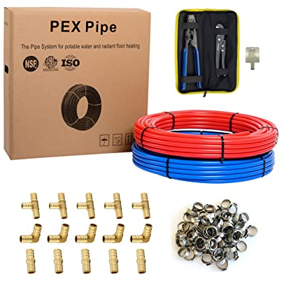 (All in One) EFIELD 2 Rolls x 100 ft (200 Ft) 1/2 Inch Pex-b Pipe/Tubing, Fitting, Crimping Clamp Tool, Cinch Clamps, Cutter Combo Kit