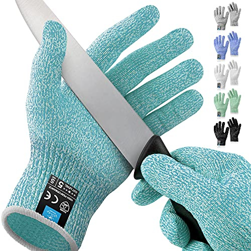 Zulay Cut Resistant Gloves Food Grade Level 5 Protection - Comfortable Safety Cutting Gloves For Chefs - Cut Resistant Work Gloves For Oyster Shucking, Fish Fillet, Mandolin Slicing (Large, Teal)