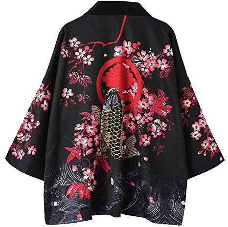 Japonais Kimono Cardigan Hommes et Femmes Manteau Haut Veste Robe Cloak Open Front Short Coat Impression Cloak Chinois Veste T-Shirt Yukata Pas Cher Grande Taille Tops 3/4 Manches