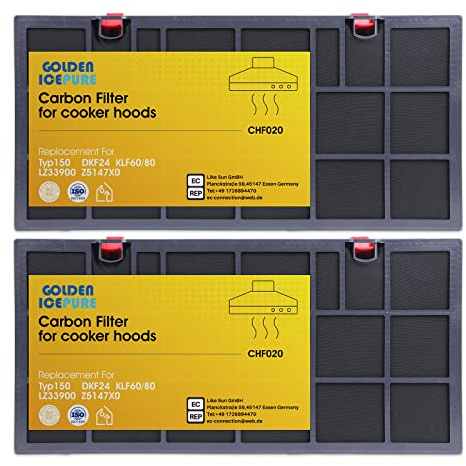 GOLDEN ICEPURE 2x Aktivkohlefilter Dunstabzugshaube Kompatibel mit AEG 902979366-9, Bosch/Siemens Typ150 DKF24/KLF60/80, Neff 460450, Juno, Bauknecht