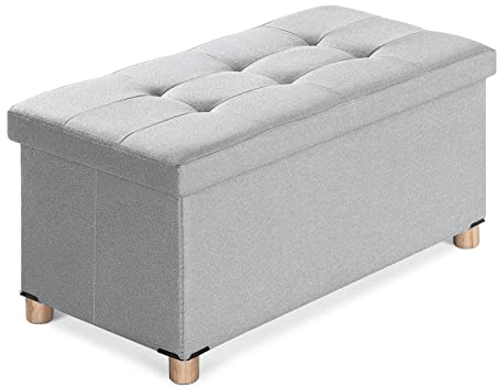 BRIAN & DANY Sitzbank mit Stauraum, Faltbar Sitzhocker mit Beinen, hocker mit stauraum, für Wohnzimmer Schlafzimmer Flur, ​Hellgrau, 76 x 38 x 38 cm